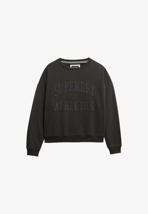 Donkergrijze cropped sweatshirt van katoen, met 'SUPERDRY ATHLETICS' in verhoogde letters. Ribgebreide halslijn en mouwen.