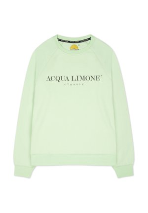 Ljusgrön sweatshirt med rund hals och raglanärmar, med "ACQUA LIMONE" i mörkgrå text över framsidan.