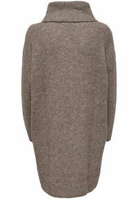 Maglione brown oversize lavorato a maglia con colletto alto, tessuto testurizzato, spalle scese e orlo posteriore allungato.