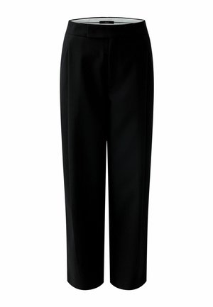 Schwarze maßgeschneiderte Hosen mit geradem Beinschnitt, ausgestattet mit einem klaren Bund und einer glatten Textur, geeignet für formelle und legere Anlässe.