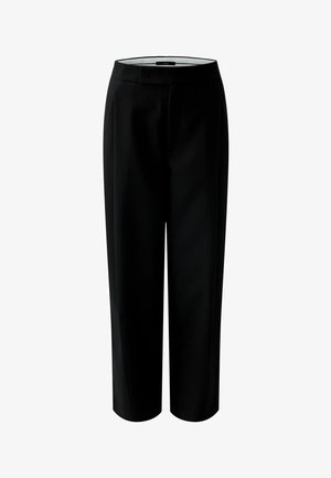 Zwarte op maat gemaakte broeken met een rechte pijp, voorzien van een schone tailleband en een gladde textuur, geschikt voor formele of casual kleding.