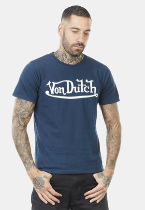 FIRST - Camiseta estampada - bleu marine blanc