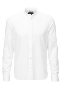 Vit långärmad skjorta med mandarin-krage. Har en knappslå, rundad nederkant och subtila röda detaljer vid halslinningen. Tillverkad av bomull.