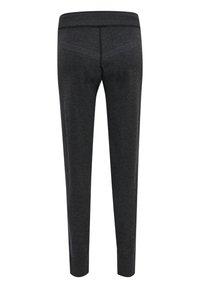Zwarte sportbroek met een gladde textuur; slim-fit ontwerp, standaard tailleband en subtiele achternaad-details. Geen zakken.