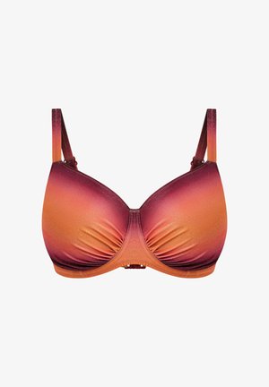 Beha met een verloopontwerp in tinten paars tot oranje, gestructureerde cups, verstelbare bandjes en gerimpelde accenten aan de onderkant.