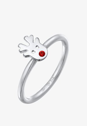 Bague en argent avec un bandeau en forme de renne et un accent en pierre précieuse rouge. Finition lisse avec un design minimaliste. Marquée 925 pour l'argent sterling.