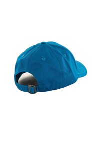Gorra de béisbol de algodón azul con visera curvada, correa ajustable en la parte posterior y agujeros de ventilación para transpirabilidad.