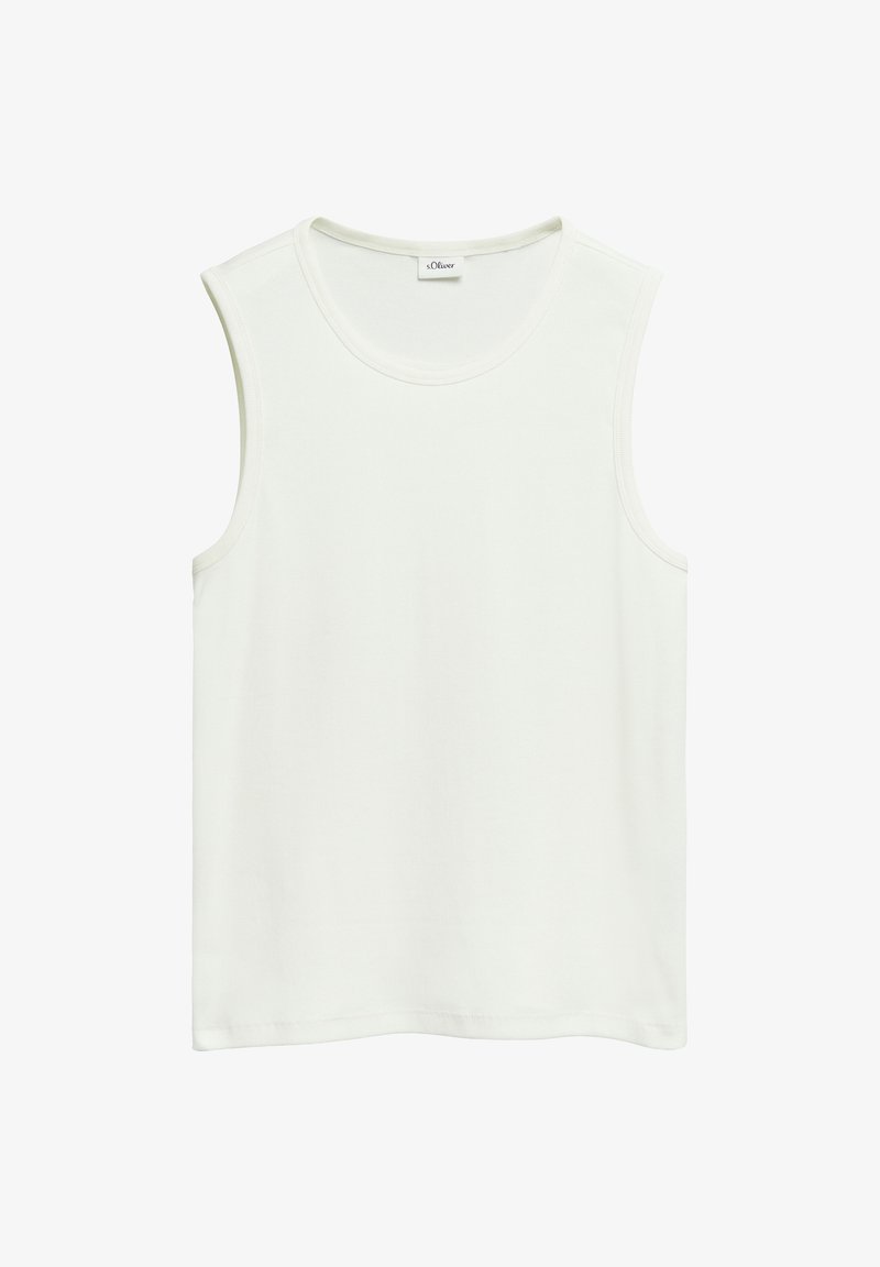 Top blanc sans manches à col rond avec étiquette s.Oliver, design uni et ourlet droit.