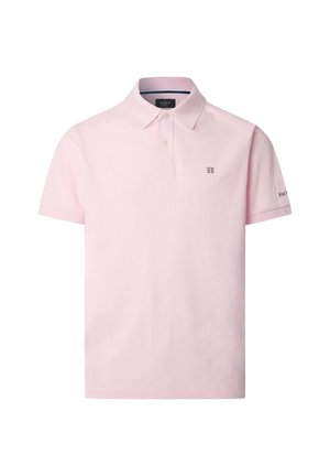 Polo rosa chiaro a maniche corte con colletto, due bottoni, piccolo logo "H" sul petto e scritta "Hackett" sulla manica sinistra.