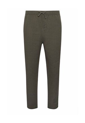 Heren olijfgroene casual broek met slim fit, elastische tailleband en koordsluiting, geschikt voor dagelijks gebruik.