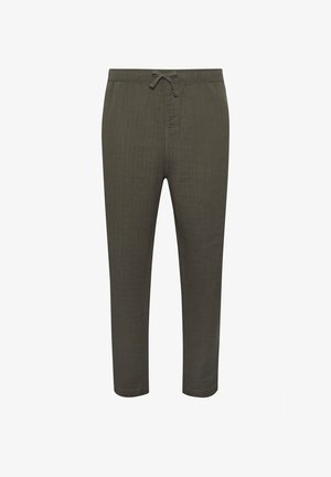 Herren olivgrüne Freizeithose mit schmaler Passform, elastischem Bund und Kordelzug, geeignet für den Alltag.