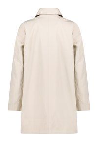 Beige Trenchcoat mit gerader Passform, langen Ärmeln und klassischem Kragen. Glattes Material, minimalistische Details und keine sichtbaren Beschläge.