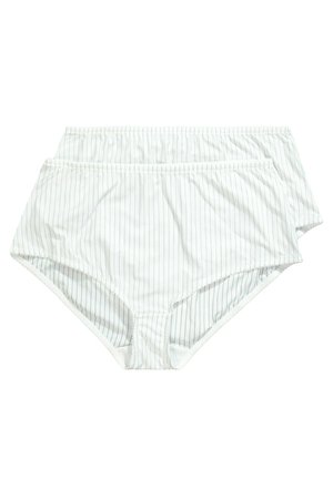 Białe bikini o paski wykonane z lekkiego materiału, z elastycznym paskiem w talii oraz klasycznym, wysoko wyciętym kroju dla komfortu.
