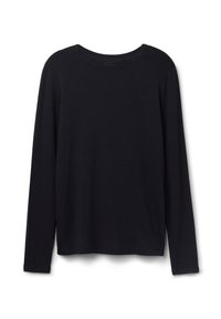Langärmliges schwarzes Shirt aus weichem Stoff, mit Rundhalsausschnitt und lockerer Passform. Keine sichtbaren Muster oder Akzente.
