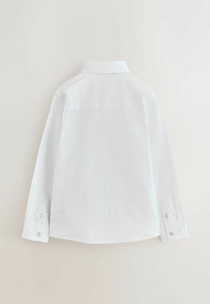 Hvid langærmet skjorte med klassisk krave, knapmanchetter og en glat tekstur. Bagsiden har en skulderpind og diskrete sømdetaljer.