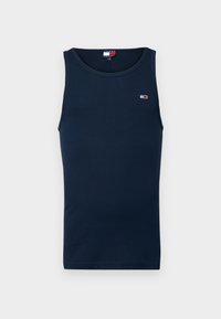 Maiou bleu marin din bumbac, cu un decolteu rotund și un mic logo pe piept. Textură netedă și un design ajustat.