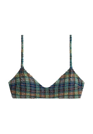 OYSHO, CHECKED TEXTURED BIKINI TOP - Haut de bikini - khaki
