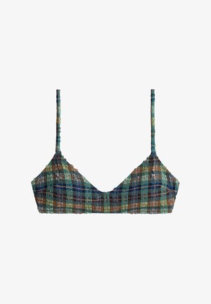 OYSHO, CHECKED TEXTURED BIKINI TOP - Haut de bikini - khaki