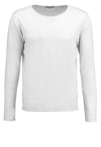 Enkelt grå långärmad T-shirt med rundad halsringning, slim fit och en enkel stickad textur.