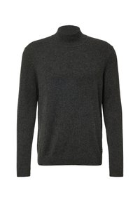 Maglione a collo alto lavorato a maglia di colore grigio scuro, con maniche lunghe e polsini e bordo a coste.