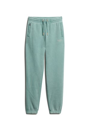 Lichtgroene sweatpants met een elastische tailleband, trekkoord, zijzakken en geribbelde manchetten. Subtiele merklogo aan de voorkant.