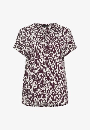 Korte mouwen blouse met knopen, voorzien van een abstracte dierenprint in paars en wit en een losse pasvorm.