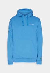 Felpa con cappuccio blu in misto cotone, con tasca a marsupio e coulisse. Presenta il logo stampato sul petto e un dettaglio a forma di cuore dorato sul polsino.