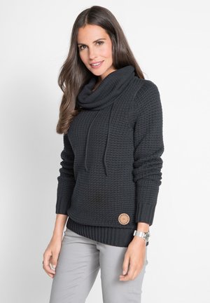 ROLLKRAGEN MIT KORDELN ATTRAKTIVER MIT LEDERIMI - Maglione - schwarz