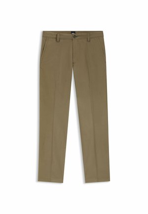 Khakihosen mit geradem Bein Design, aus glattem Stoff gefertigt. Mit Gürtelschlaufen und zwei vorderen Taschen.