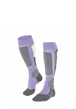 Calzini al ginocchio in grigio e lavanda con motivi testurizzati, punte rinforzate e soletta imbottita per comfort e supporto.