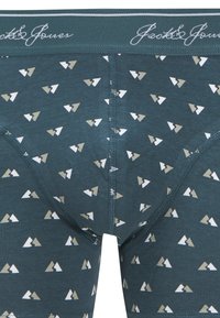 Baumwoll-Boxershorts mit türkisfarbenem Hintergrund, der ein wiederholtes Bergmuster in Weiß und Beige zeigt. Elastischer Bund mit Logodetail.