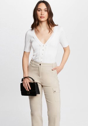 V-NECK SHORT SLEEVES - T-shirt print - ecru