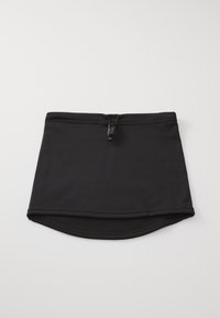 Sort fleece halsrør med snor og justeringskrog i topkanten på hvid baggrund.