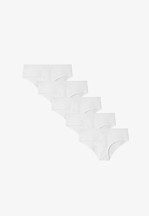 Vijf paren witte katoenen slips met een gladde textuur, naadloos ontwerp, middelhoge snit, voorzien van een zachte elastische tailleband.