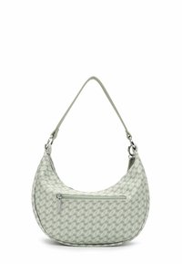 Borsa hobo verde chiaro realizzata in tessuto a fantasia, con una forma curvata, una tasca con zip e un manico morbido.