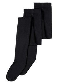 Collants noirs en matériau doux et extensible, avec une texture lisse et une finition opaque, présentés dans un paquet de trois.