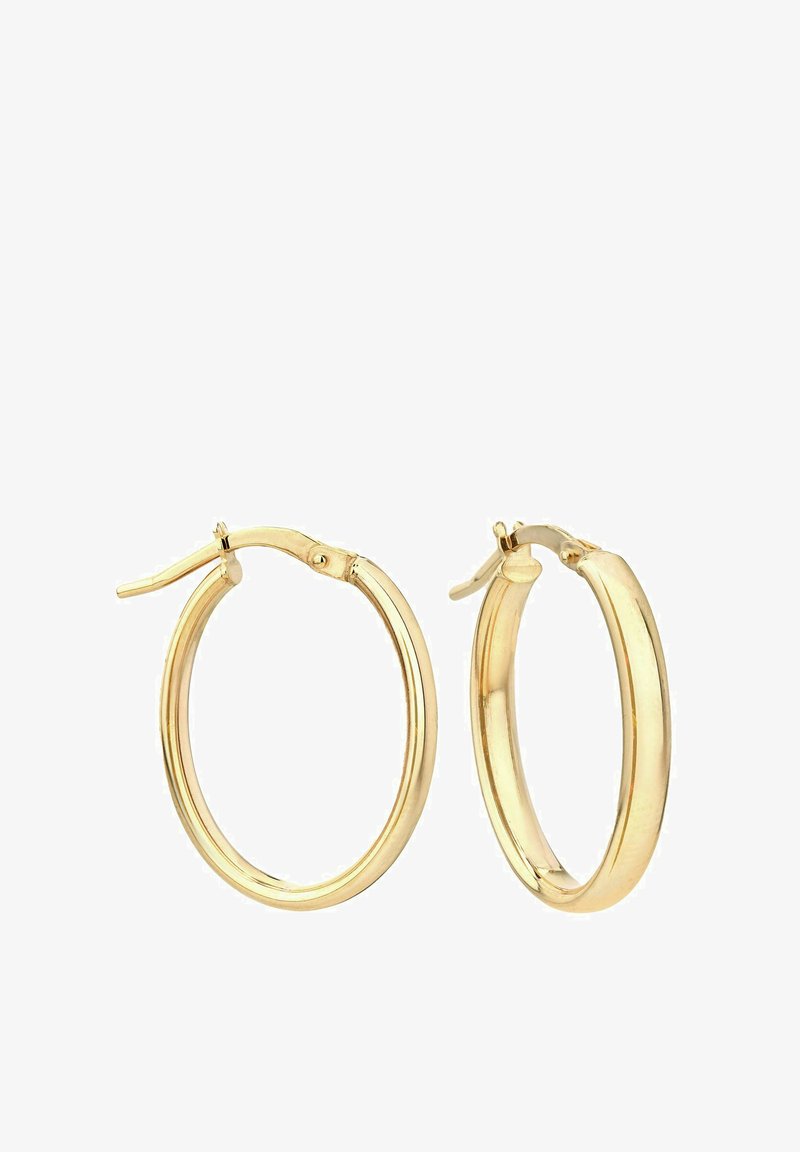 Zlaté kruhové náušnice s lešteným povrchom. Okrúhly tvar, pántové zapínanie a hladká textura. Veľkosť vhodná na každodenné nosenie.