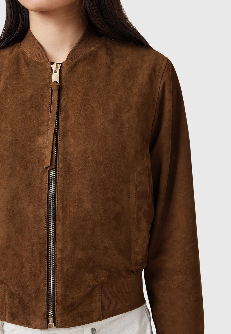 Blouson Bomber Femme Indigo Saints En Daim Marron - Taille S, Occasion Très Bon état
