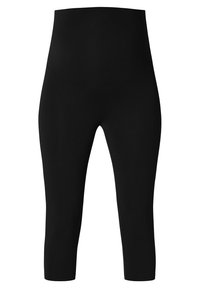 Zwarte high-waisted cropped leggings met een zachte, naadloze tailleband en aansluitende pijpen.