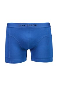 Blue men's boxer briefs with black "Lindbergh" logo on waistband and visible seam detailing.