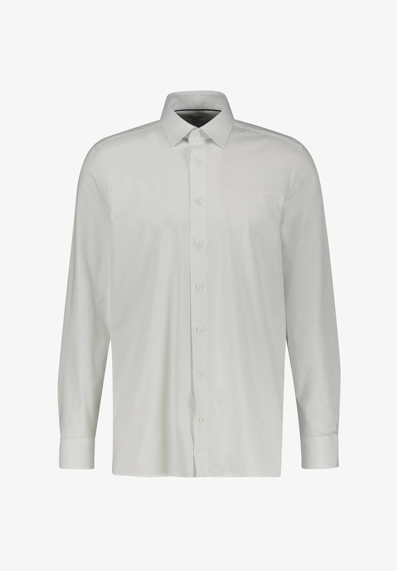 Wit overhemd met lange mouwen, gemaakt van gladde stof, met een kraag, knoopsluiting aan de voorkant en gestructureerde manchetten met knoopdetails.