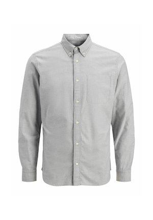 Világosszürke, hosszú ujjú, gombos ing, pamutból készült, bal oldali mellzsebbel és gombolható gallérral.