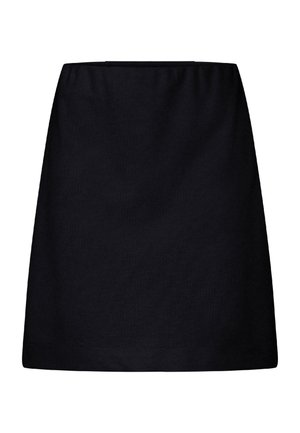 Sort A-formet nederdel med en glat tekstur og elastisk taljebånd, vist mod en hvid baggrund.