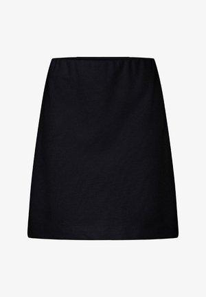 Sort A-formet nederdel med en glat tekstur og elastisk taljebånd, vist mod en hvid baggrund.