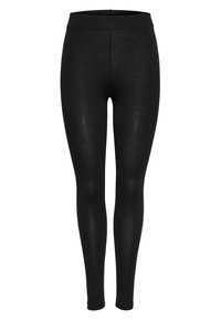 Leggings noirs avec une texture lisse, taille élastique, design pleine longueur, et sans motifs ni détails en matériel visibles.