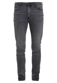 Chude dżinsy w ciemnoszarym denimin, z klasycznym pięciopocketowym krojem, szlufkami na pasek oraz subtelnym wyblaknięciem tkaniny.