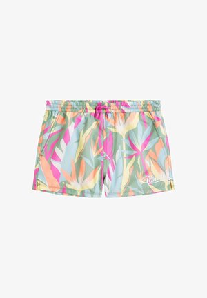 Badeshorts mit tropischem Muster in Grün-, Pink- und Gelbtönen. Elastischer Bund mit Kordelzug. O'Neill-Logo in Weiß.