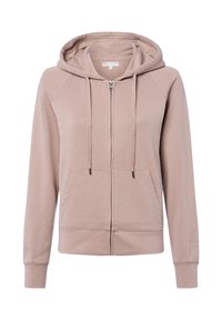 Jasnoróżowa bluza z kapturem na zamek, wykonana z miękkiego materiału. Posiada przednią kieszeń, sznurki oraz ściągacze na rękawach i u dołu. Klasyczny design z luźnym krojem.