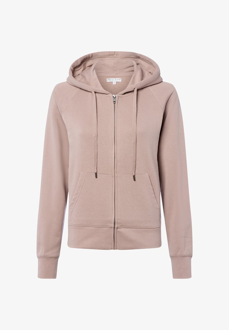 Jasnoróżowa bluza z kapturem na zamek, wykonana z miękkiego materiału. Posiada przednią kieszeń, sznurki oraz ściągacze na rękawach i u dołu. Klasyczny design z luźnym krojem.