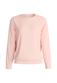 Lichtroze sweatshirt van zachte stof met lange raglanmouwen en een ronde halslijn, voorzien van een ribgebreide zoom en manchetten.